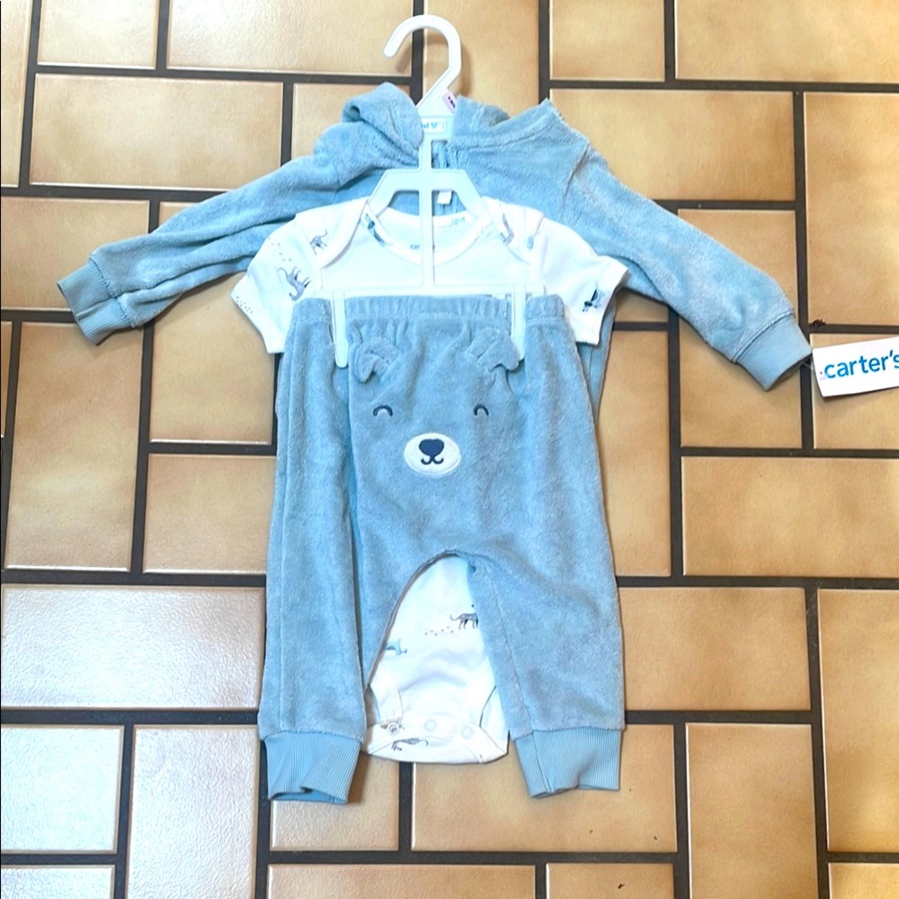 NWT Carter's Soft Blue Bear Hoodie Set 9 months
